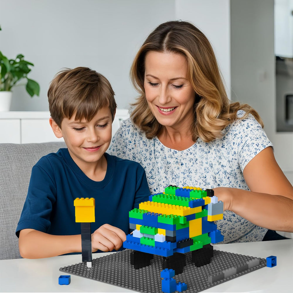 Pairez Toys baseplates on a table demonstrate stability and compatibility with major brick brands.