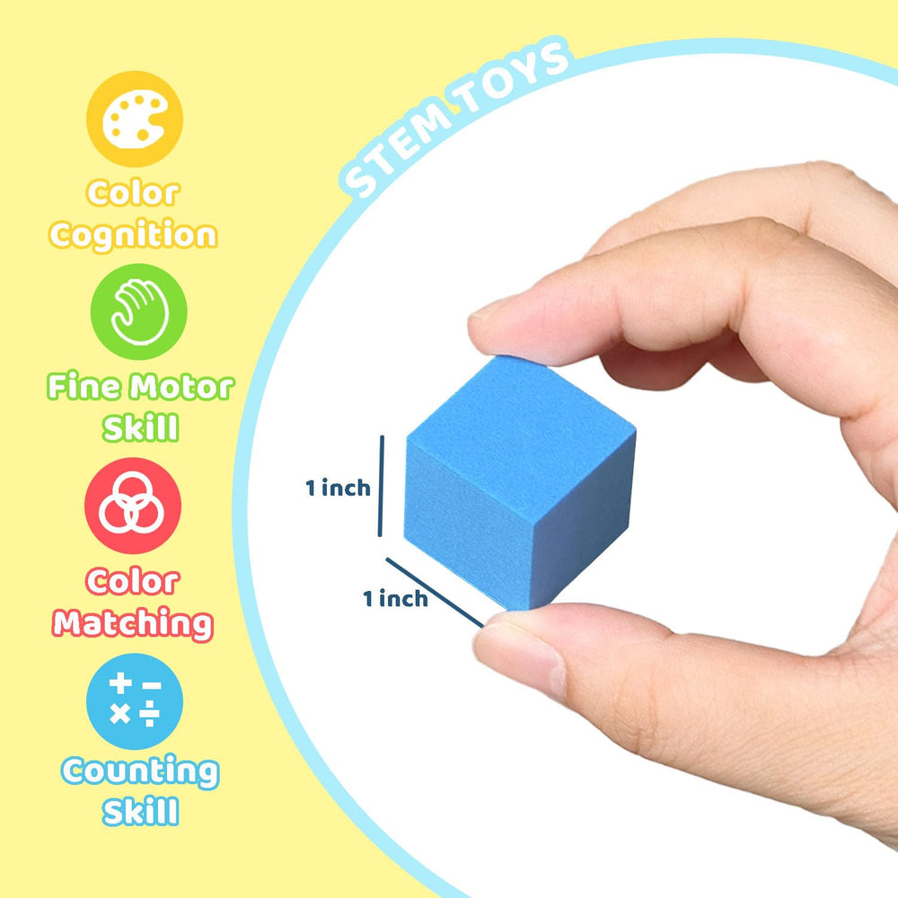 Pairez Toys 1-inch foam blocks show clear dimensions for early geometry practice.