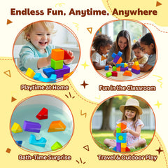 Pairez Toys magnetic blocks bath-ready for splashy water play.