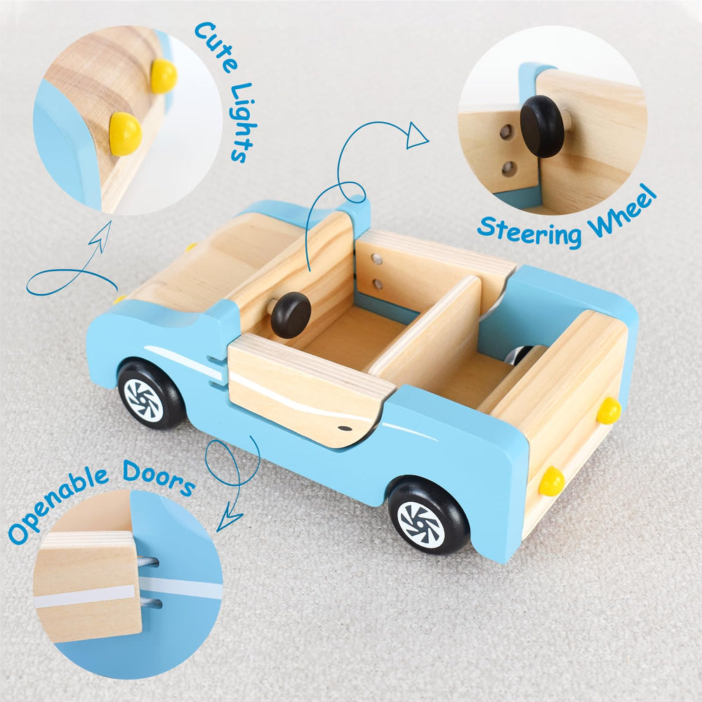 PairPear dollhouse vehicle with doors that open, encouraging easy doll entry and exit
