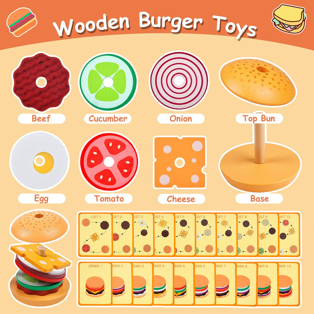 Pajojoqa wooden burger ingredients set with eggs, cheese and veggies