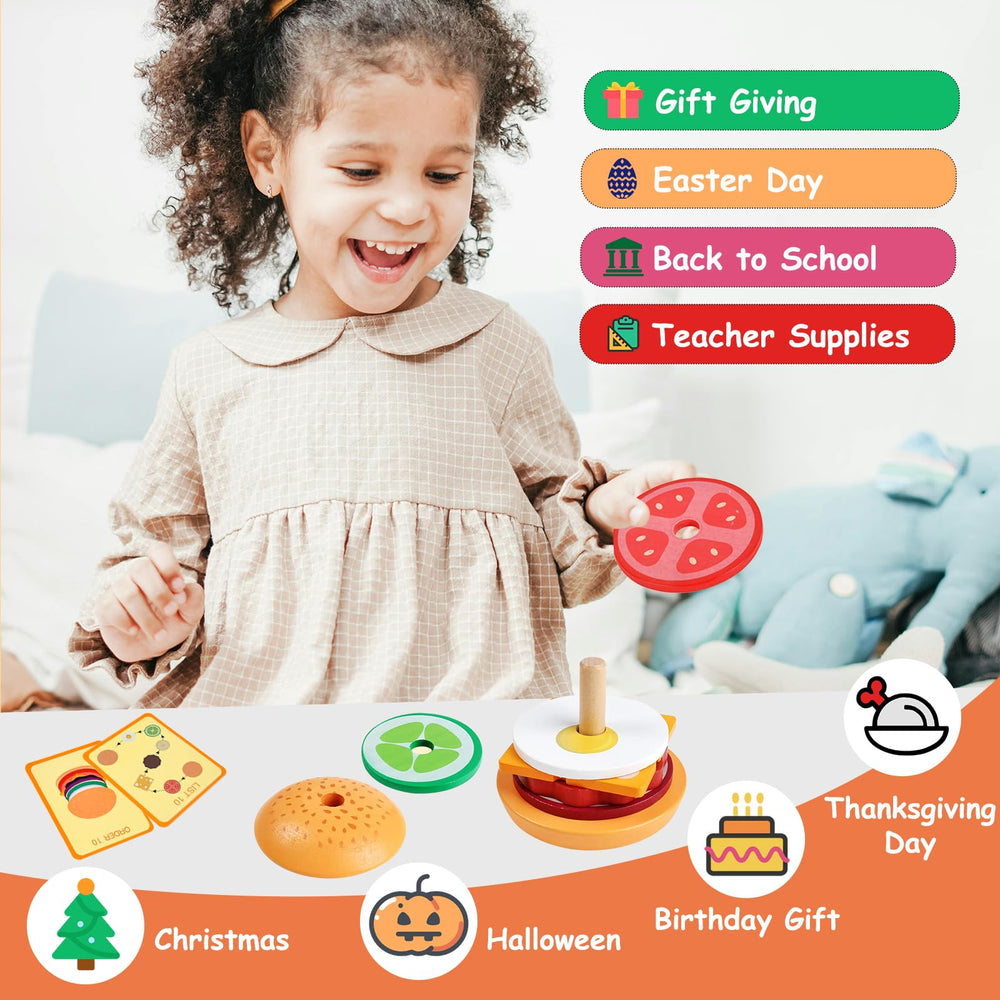 Pajojoqa wooden burger orders flash cards for matching play