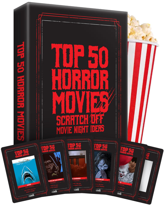 Palettes and Prints cover design for Premium Top 50 Horror Scratch-Off Cards, great for display and gifting.