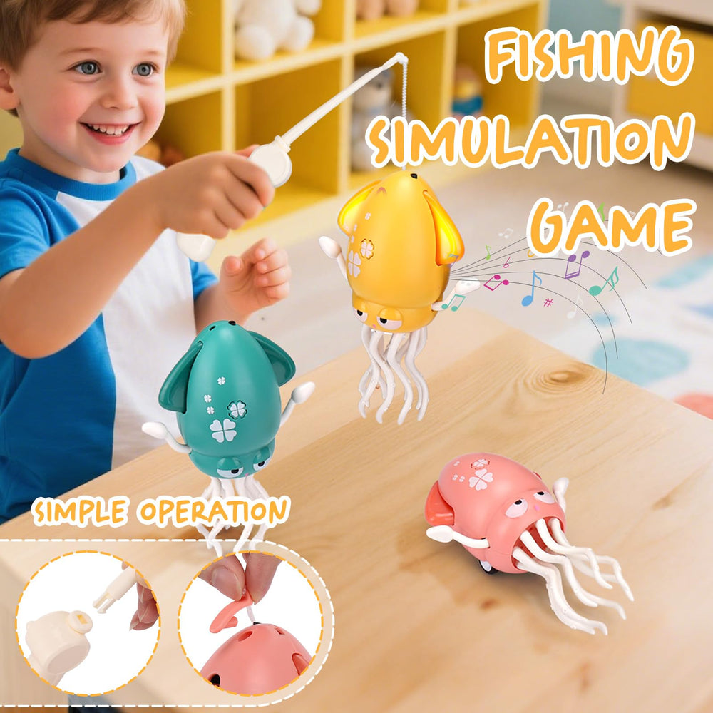 Palksky octopus toy includes fishing rod for pretend fishing