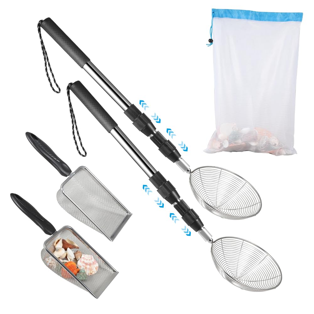 PAMISO Beach Sand Sifter extendable poles for easy reach along the shore.