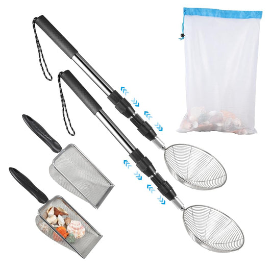 PAMISO Beach Sand Sifter extendable poles for easy reach along the shore.