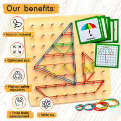 Panda Brothers geoboard includes 30 pattern cards to spark creativity and shape practice.