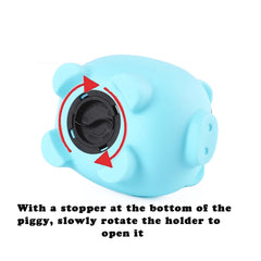 PandaEar piggy bank blue top view emphasizes secure bottom cap for easy access.