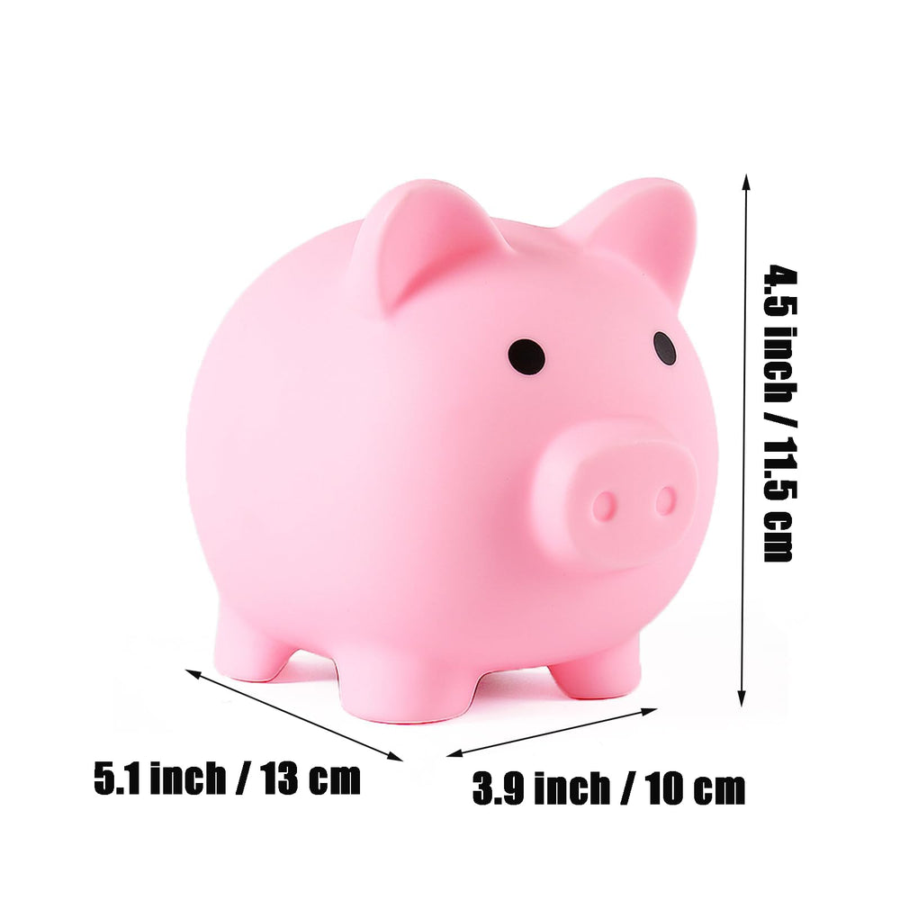 PandaEar Piggy Bank pink with coins inside illustrates spacious capacity for savings.