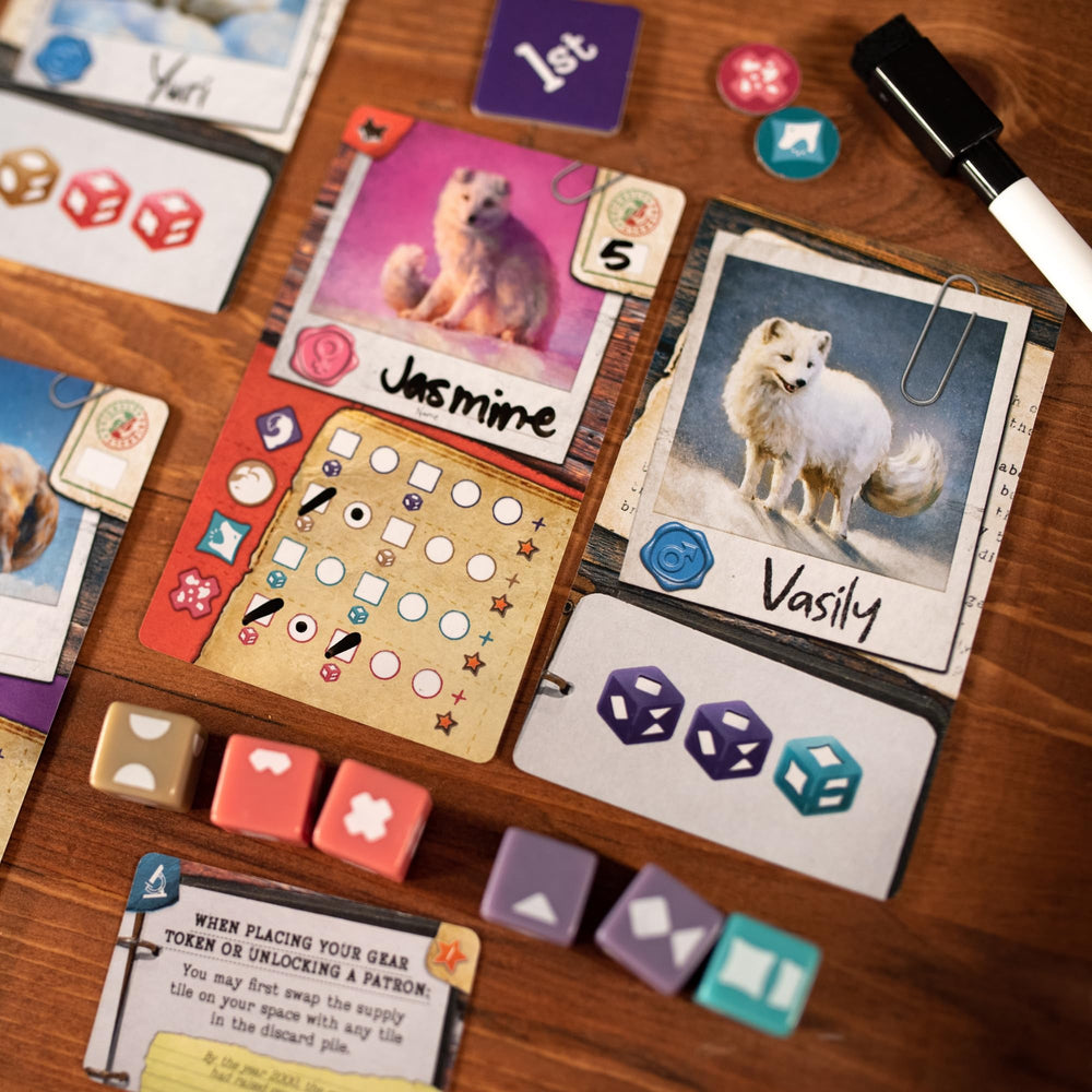 Pandasaurus Games The Fox Experiment highlights study and sponsor cards for scoring.