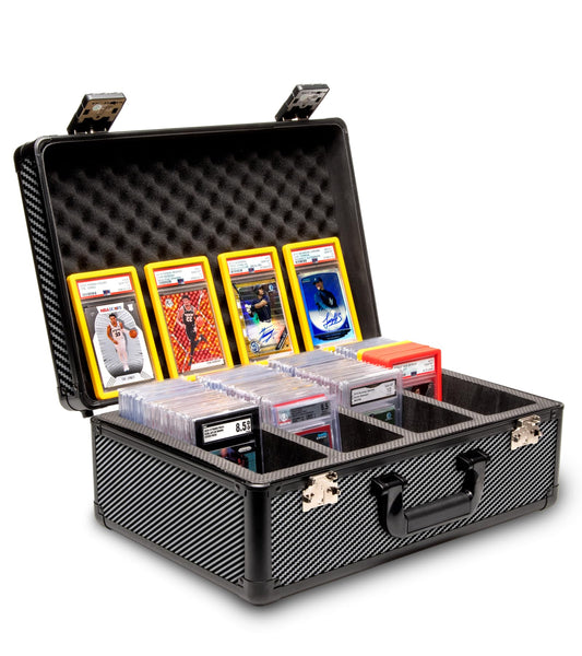 Panopply Slab Armor Fusion front view with carbon fiber finish for durable card storage.