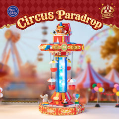 Pantasy Circus Paradrop LED columns illuminate the display with color-changing ambience