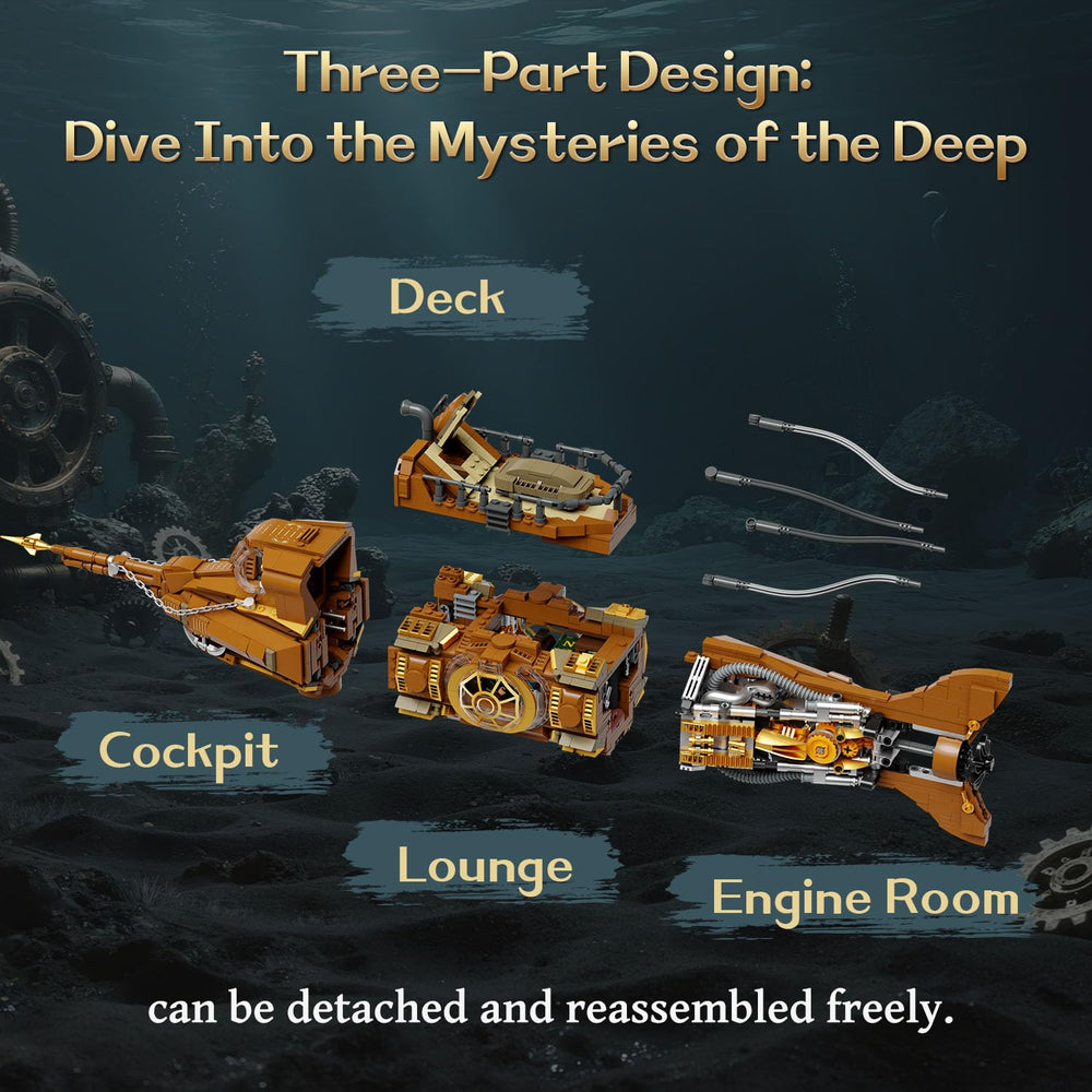 Pantasy Steampunk Nautilus Submarine engine compartment showing exposed gears