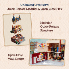 PANTASY Toy Shop Building Set: secret portrait flip-wall reveals playful surprises.