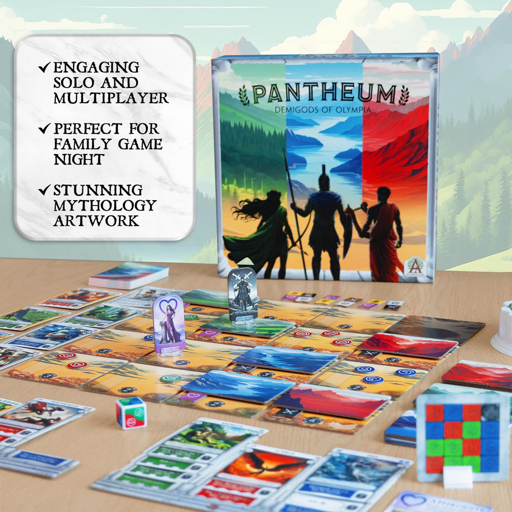 Pantheum Demigods of Olympia artwork features mythic scenes to spark imagination during play.