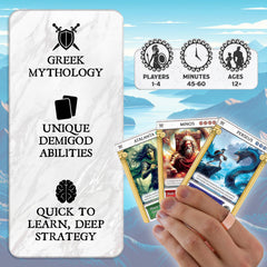 Pantheum Demigods of Olympia components highlight premium cards and tiles for durable gameplay.