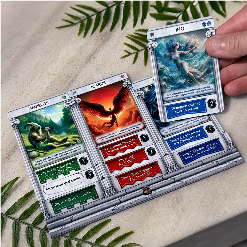 Pantheum Demigods of Olympia tiles help organize actions for smooth strategy flow.