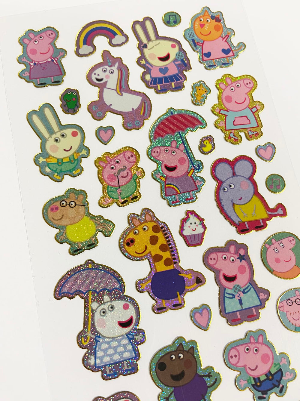 Paper Projects Peppa Pig pink sparkly stickers removable from non-porous surfaces.