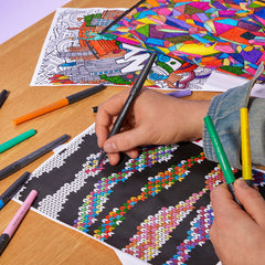 Non-bleeding ink on white paper demonstrated by Paper Mate Flair City Lights.