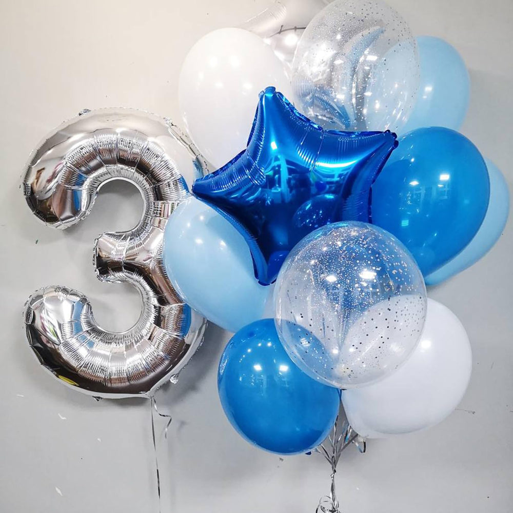 Paready confetti blue balloons create playful, celebratory pops