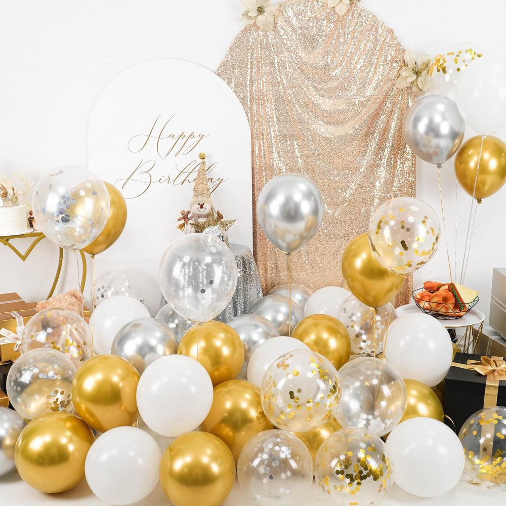 Paready gold confetti balloons with sparkling texture