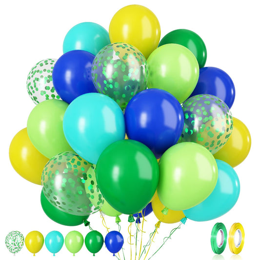 Paready green blue balloons set, 60 pieces, 12 inch, perfect for jungle dinosaur celebrations