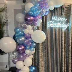 Paready metallic blue balloons brighten aisles and photo backdrops.