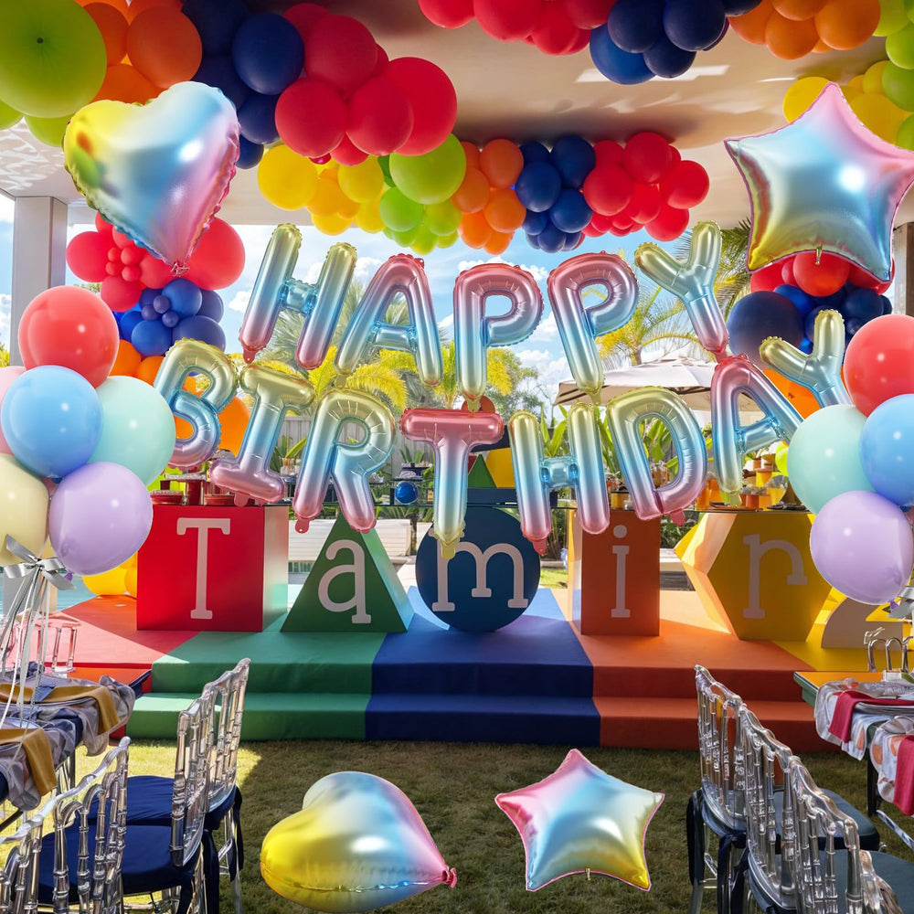 Paready red and yellow 12in balloons add warm color pops.