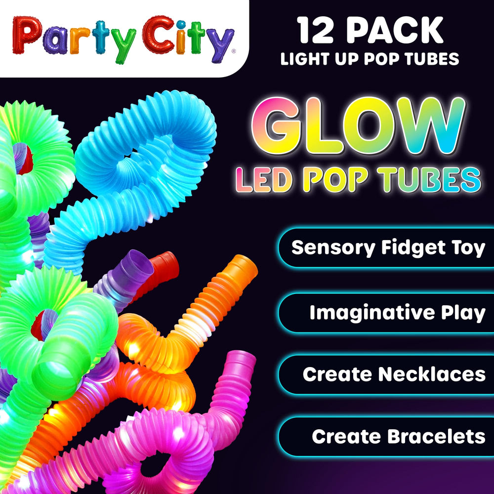 Party City glow tubes worn as bracelets and necklaces for portable illumination
