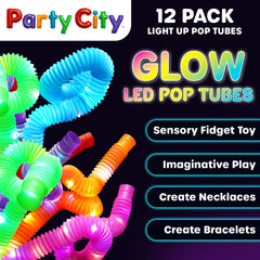 Party City glow tubes worn as bracelets and necklaces for portable illumination
