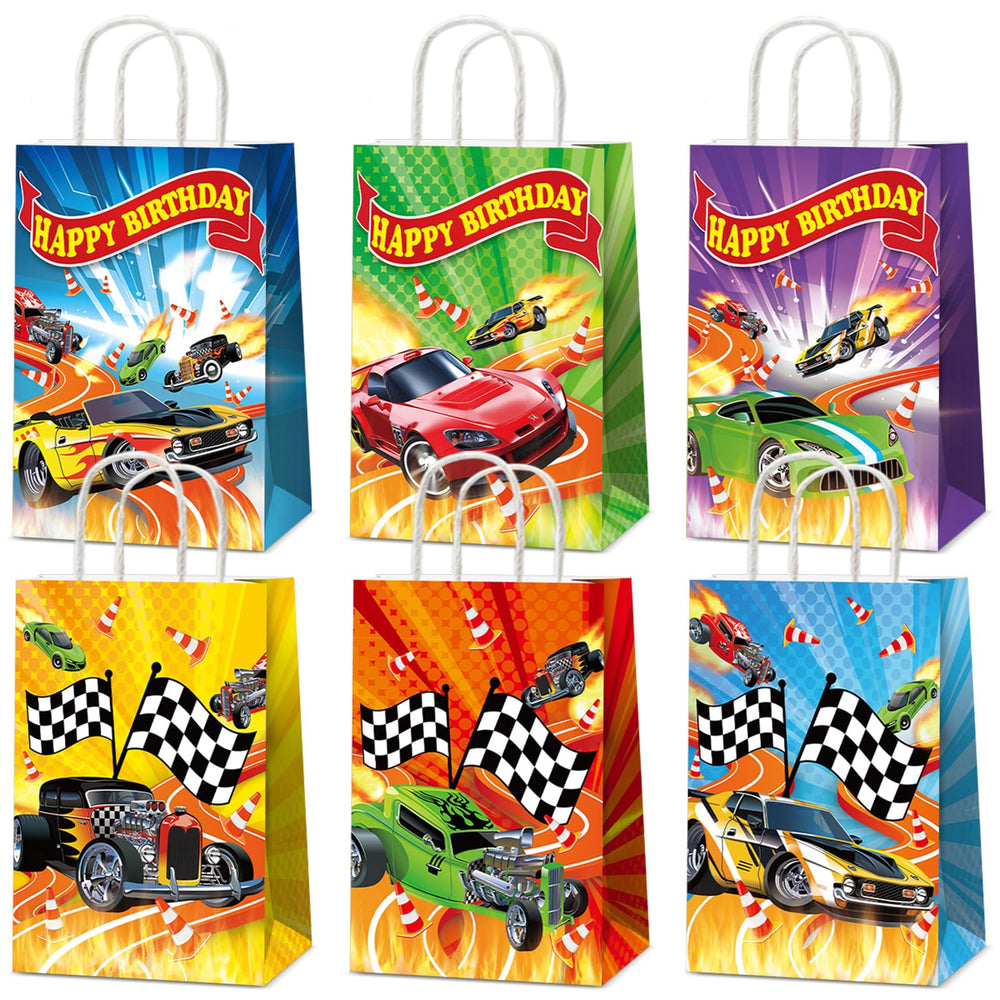 Party Greeting hot car birthday bags displaying six styles for stylish gifting.