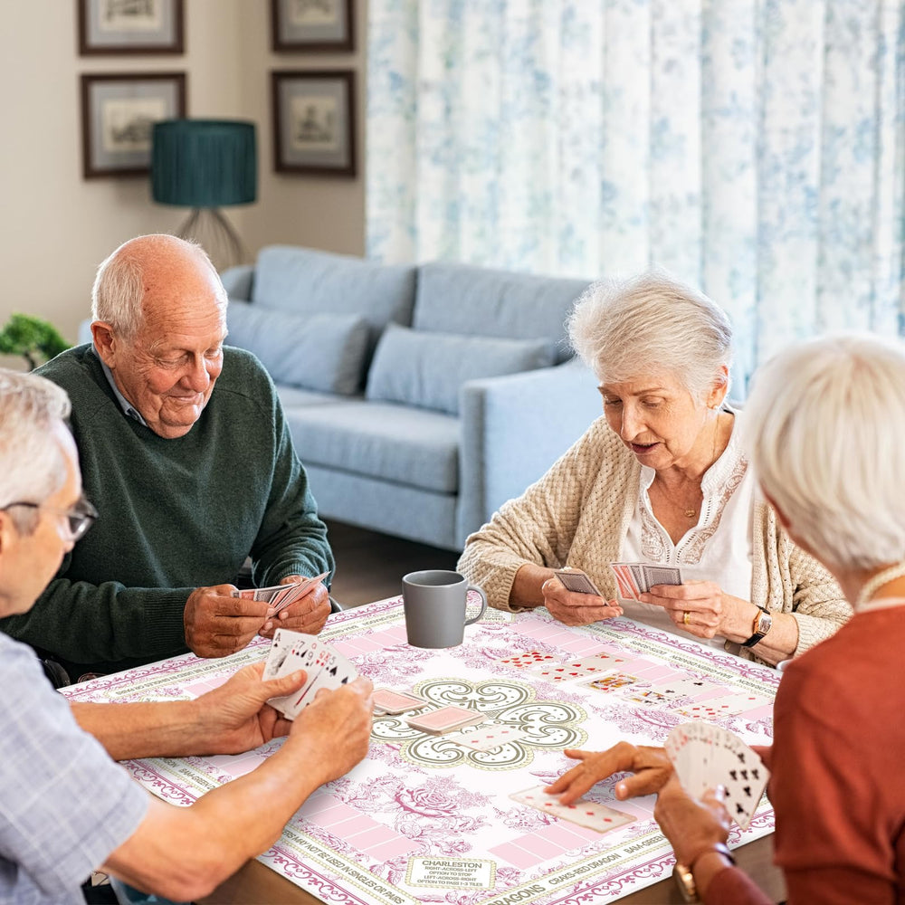 Party Greeting pink floral pattern adds traditional elegance to game nights.