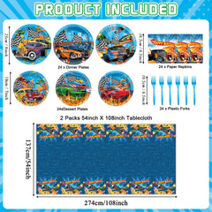 Party Greeting Race Car dessert plates showcase dynamic car art for sweet treats.