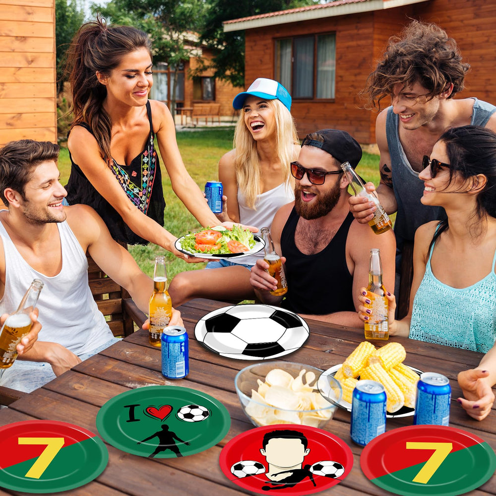 Party Greeting disposable plates enable quick post-party cleanup.