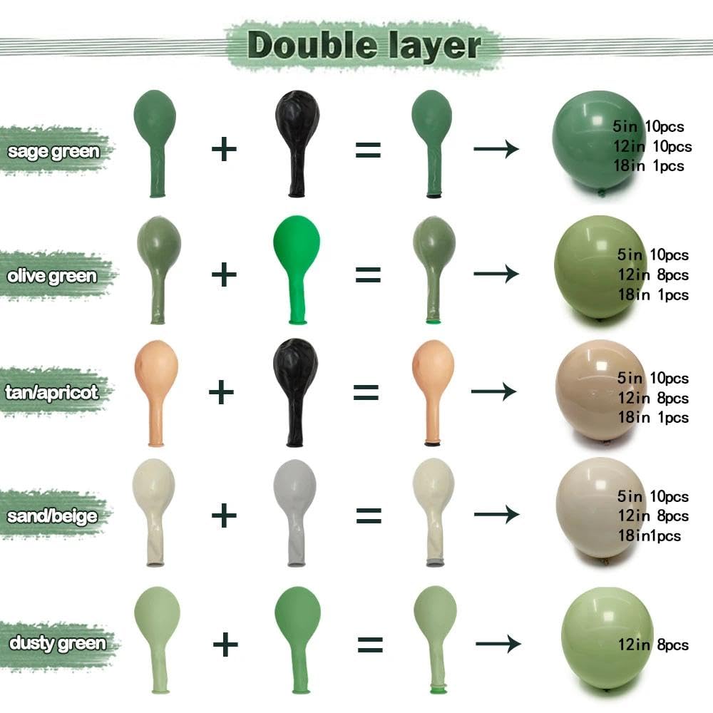 Dusty light green balloons offer gentle contrast in woodland setups