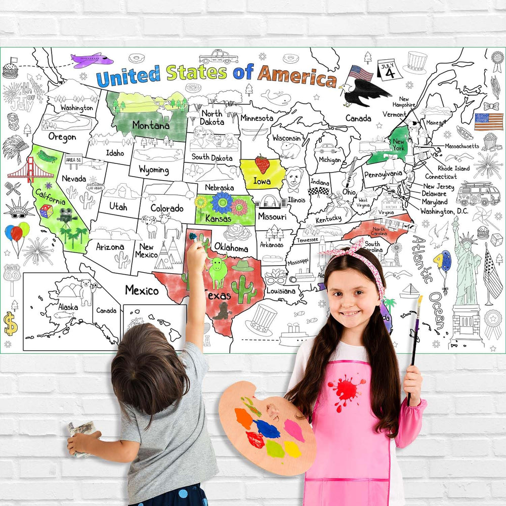 PartyGarden US Map Coloring Poster wall-hung display for classroom decoration and learning