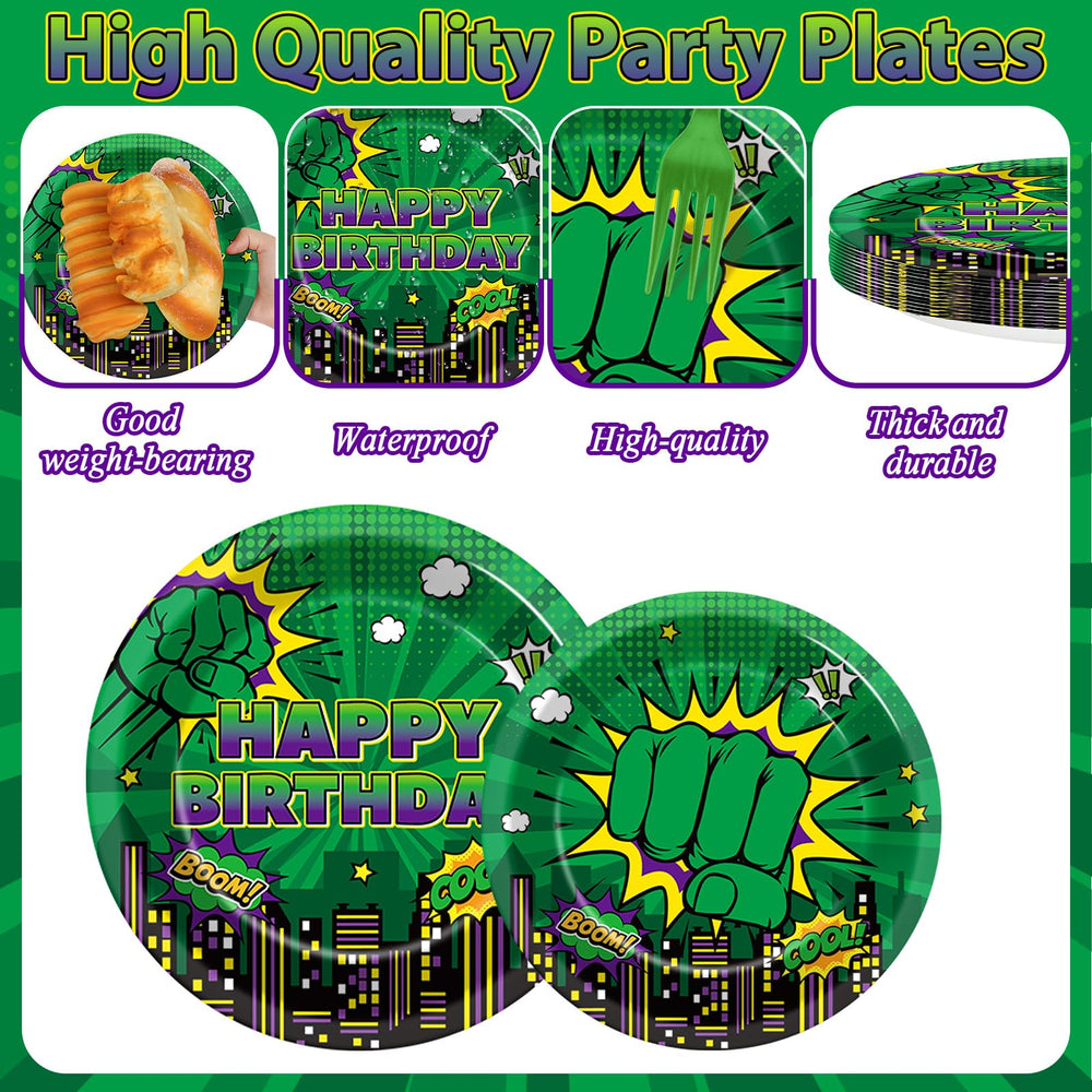 Party Greeting Green Hero napkins 6-5in ready for snacks and spills during hero party.