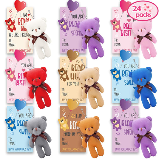Partylamb Valentines bear keychains in a 24-pack for classroom exchanges