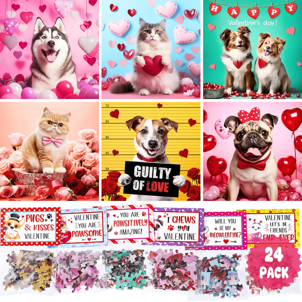 Partylamb Valentines kids puzzle set with cat and dog designs, ideal for classroom gift exchanges and coordination.