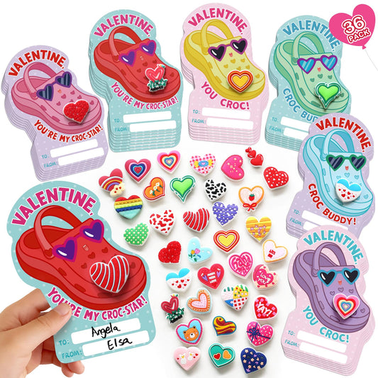 PARTYLOUD valentines cards with heart shoe charms for classroom exchanges.