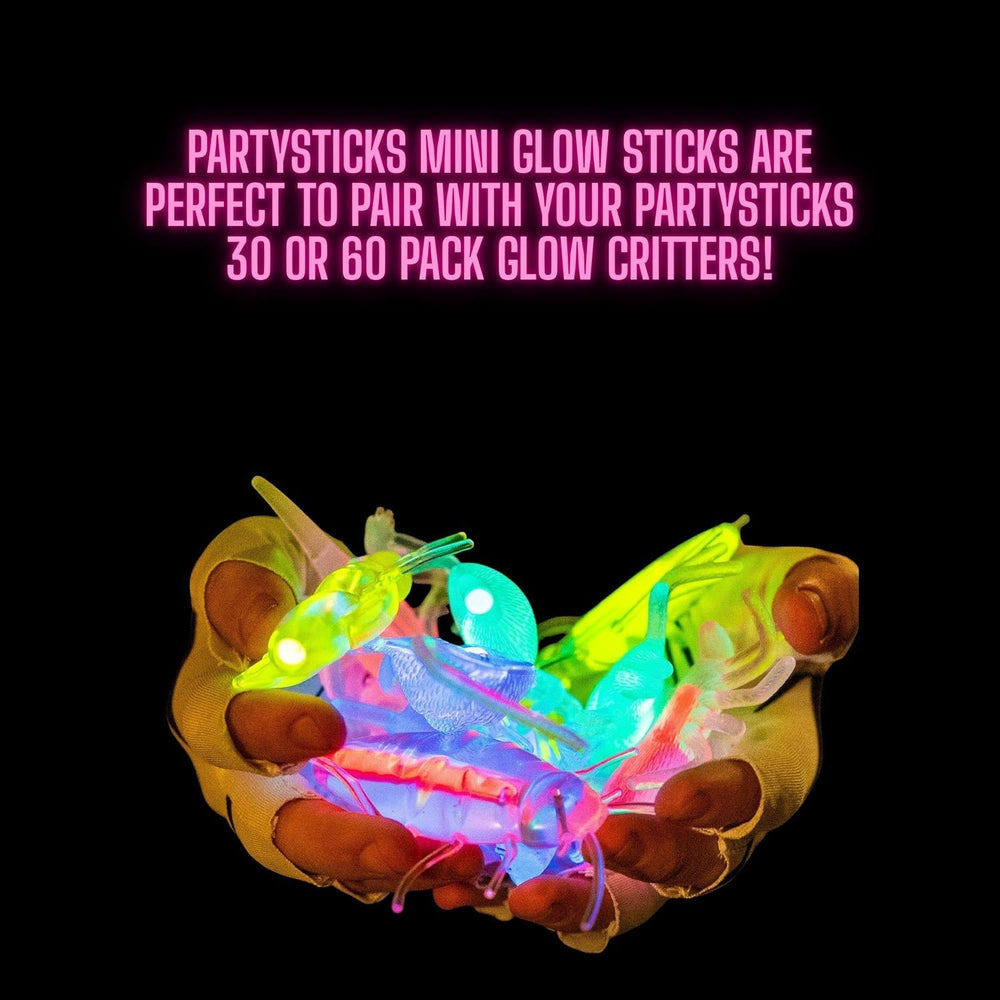 PartySticks activation method shown: snap, bend, and shake for bright illumination.