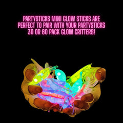 PartySticks activation method shown: snap, bend, and shake for bright illumination.