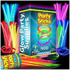PartySticks ultra-bright glow sticks glow vividly for hours, ideal for parties.