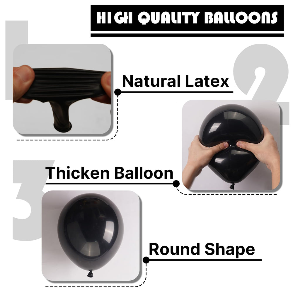 PartyWoo 5 inch black balloons with standard necks for quick inflation.