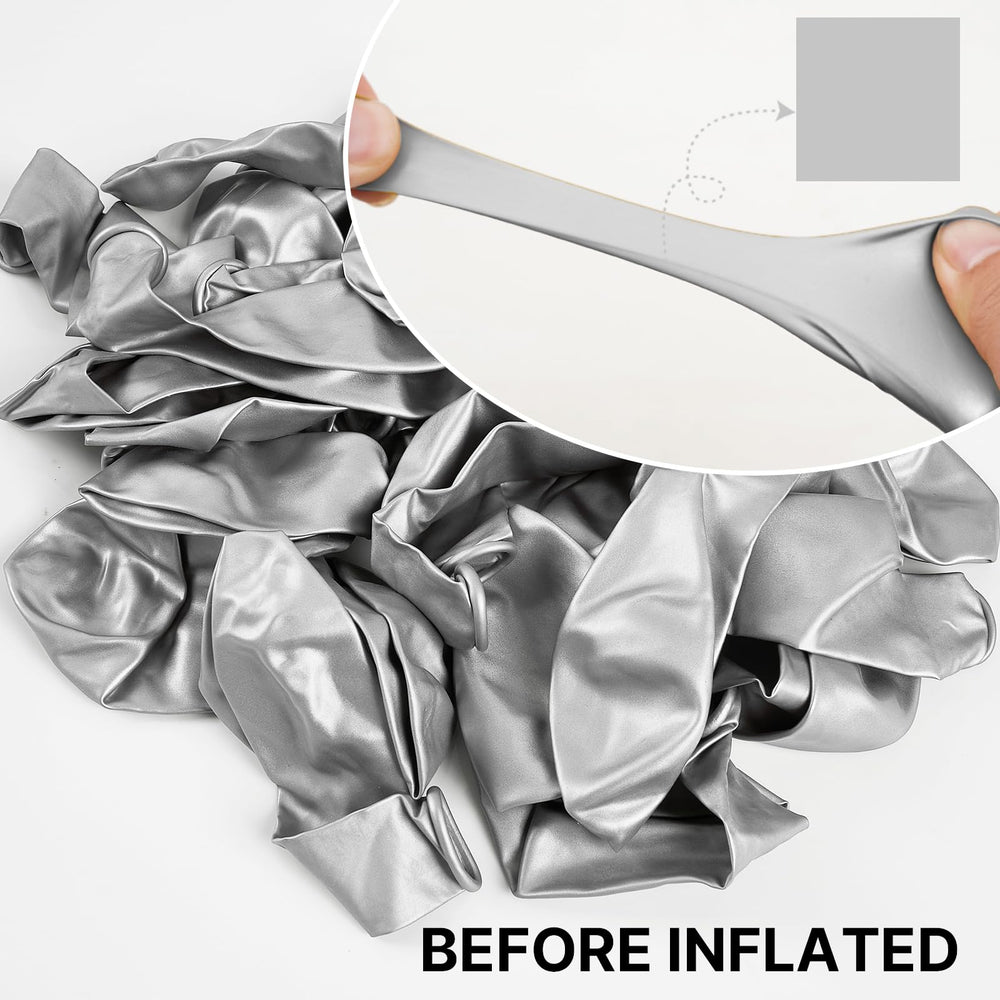 PartyWoo air-fill option with silver balloons for long-lasting ceiling or arch decorations.