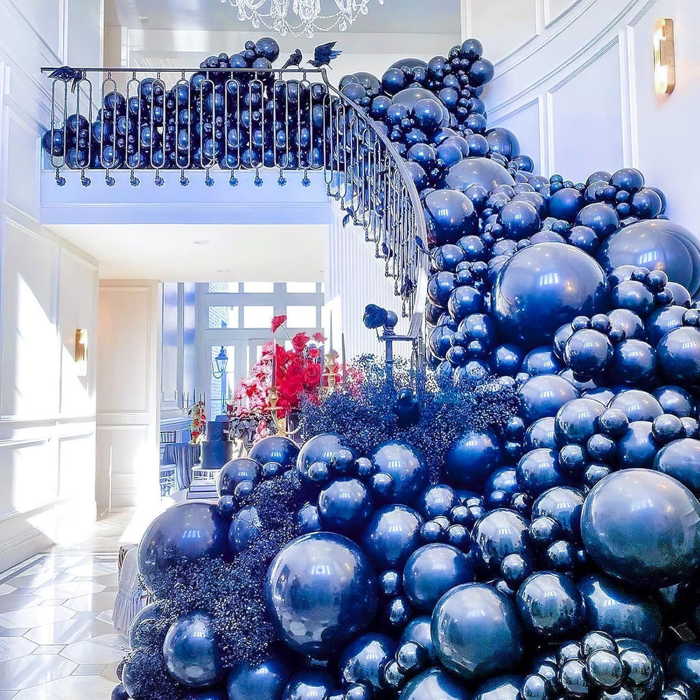 PartyWoo safety notes accompany blue balloons for careful handling and fun decorating.