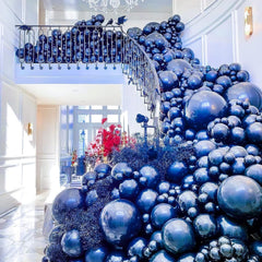 PartyWoo safety notes accompany blue balloons for careful handling and fun decorating.