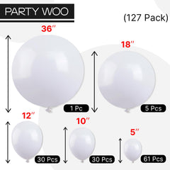 PartyWoo baby shower decor using white balloons for a soft look.