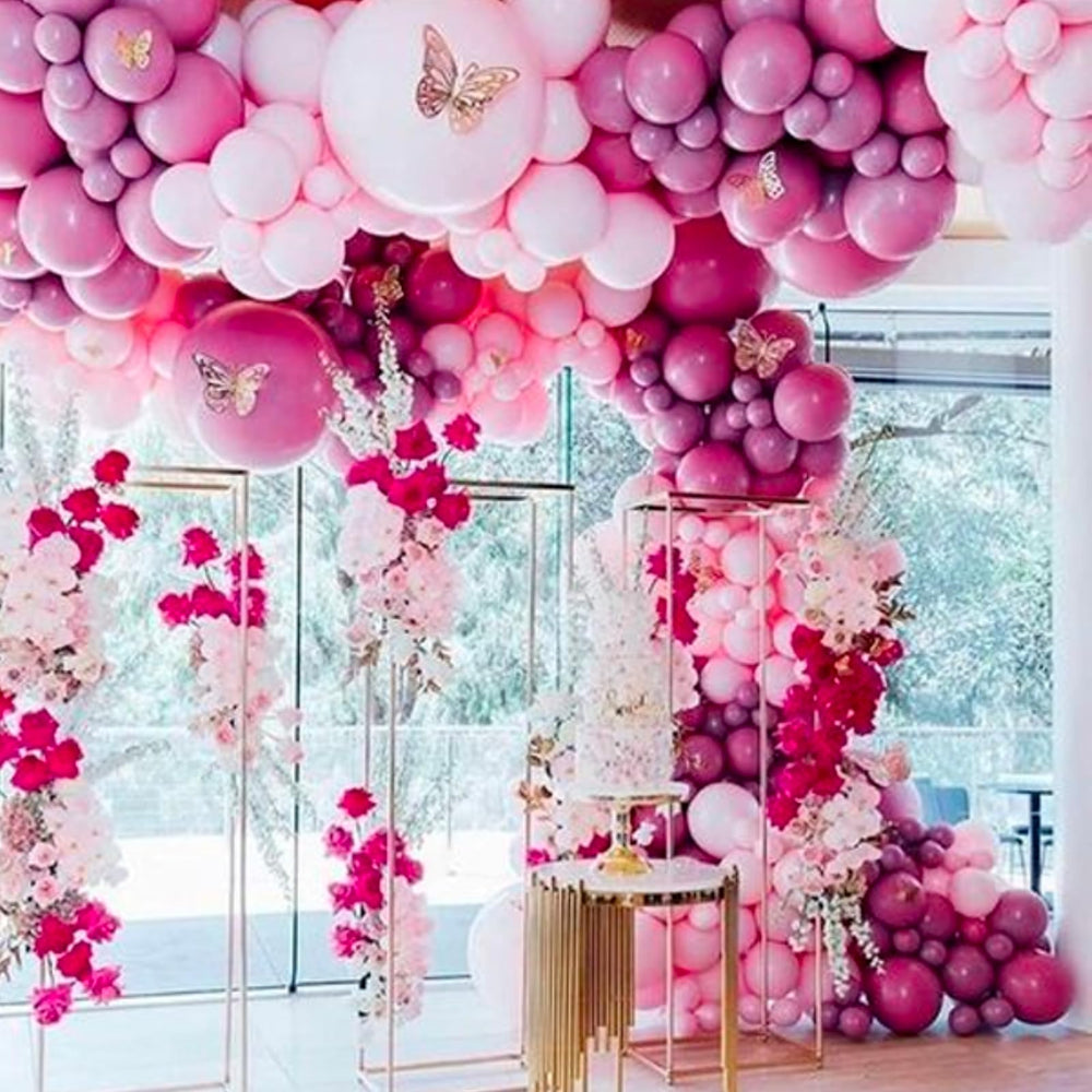 PartyWoo balloon setup idea for engagement party with coordinated pink hues
