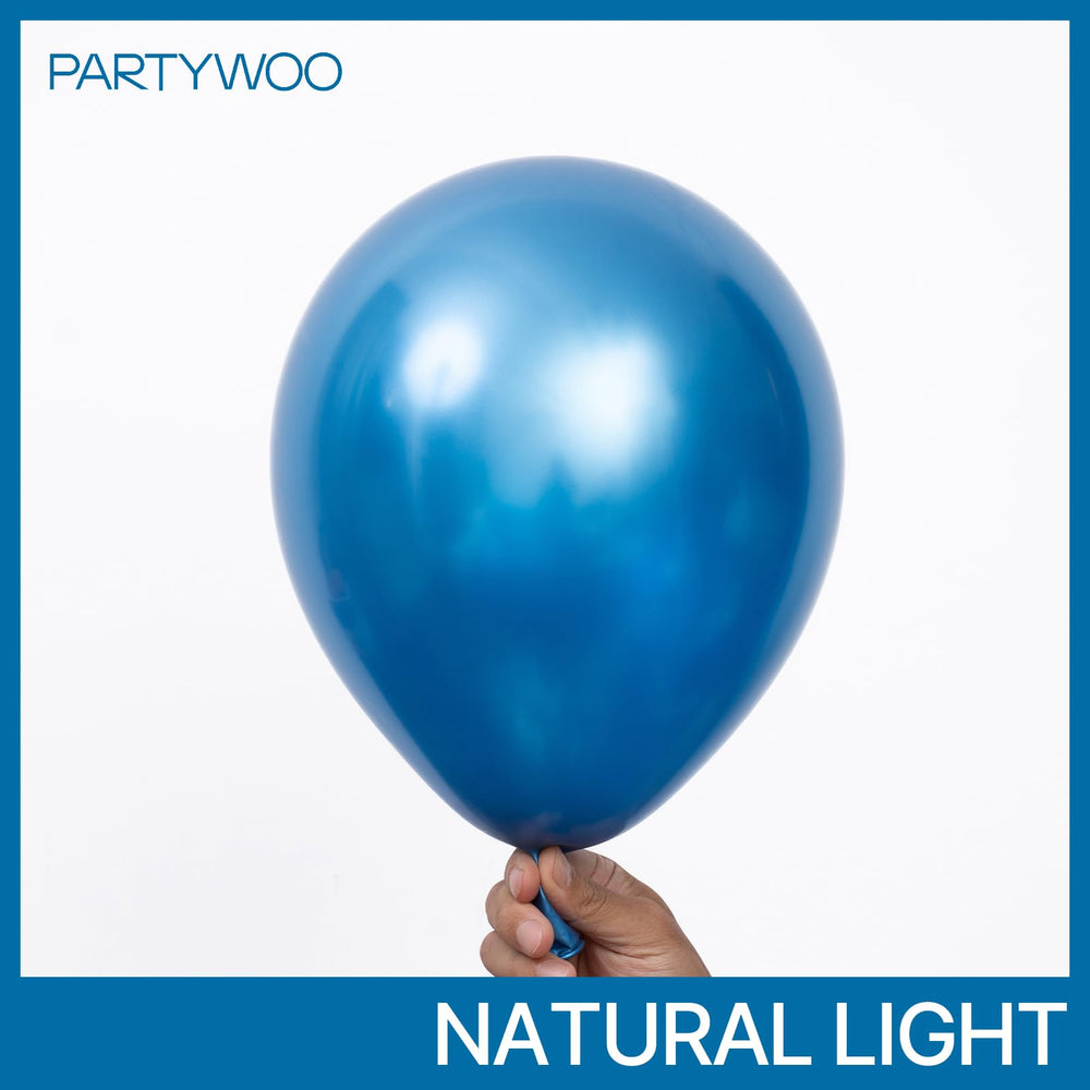 PartyWoo chrome blue balloons arranged for a wedding arch setup.